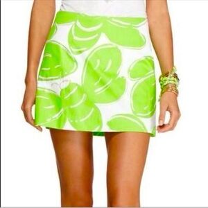 Lilly Pulitzer Tate Skirt Resort White Stinger Bee Green Gold Glitter Size 0 EUC